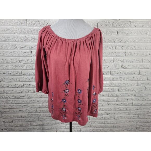 Architect Womens Top 2X Plus 3/4 On Off Shoulder Muted Red Floral RED41E - Picture 1 of 7